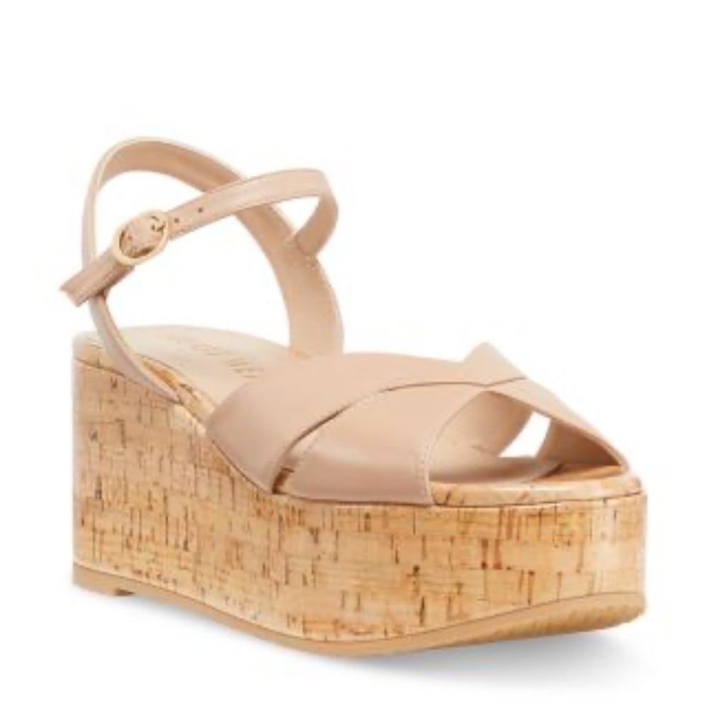 Stuart Weitzman Carmen Leather Mini Wedge Platform Sandals Size 8.5 NEW